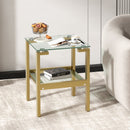 2-Piece Gold End Table, Tempered Glass Sofa Table with Golden Leg