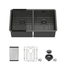 Double Bowl Undermount Kitchen Sink 16 Gauge 33" x 19" with Dual 10" Deep Basins - Gunmetal Black by HouseOfZazla