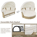 Outdoor Patio Daybed Wicker Rattan Double Daybed Round Sofa Furniture Set With Retractable Canopy, 4 Pillows For Lawn Garden by HouseOfZazla
