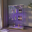 Modern Display Cabinet With LED Lights, Transparent Tempered Glass 2 Door Storage Case With 3 Shelves