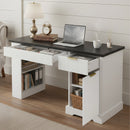55" Modern Fluted Office Desk with Storage Cabinet & Drawers