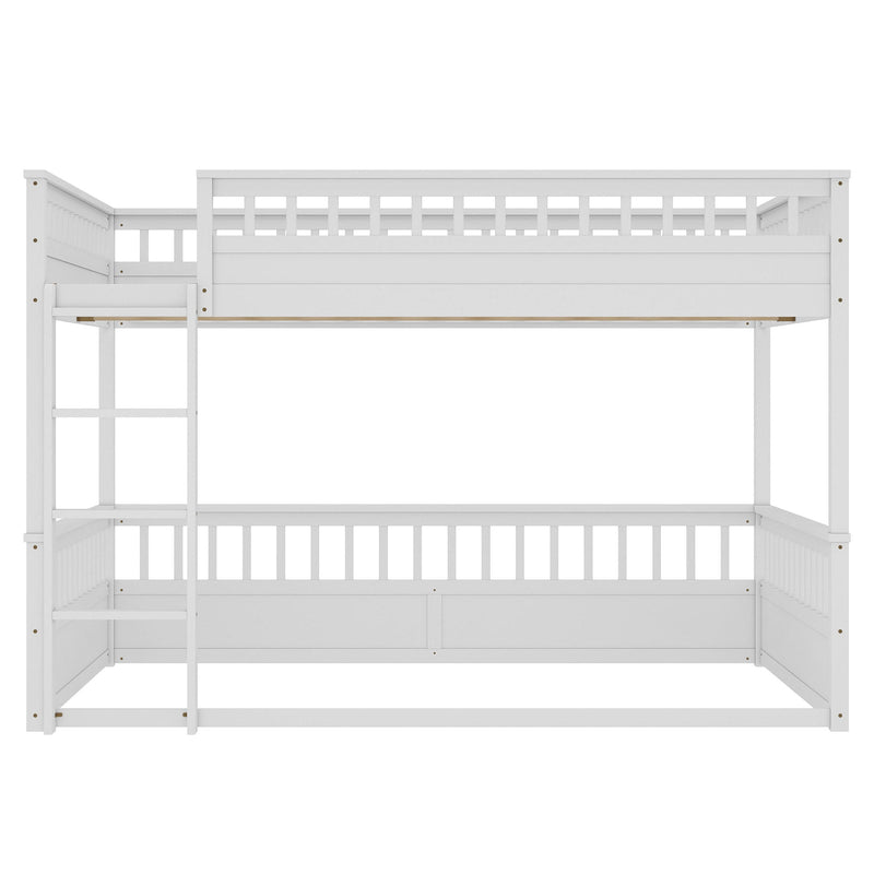 Queen over Queen Bunk Bed with Ladder and Guardrails, White