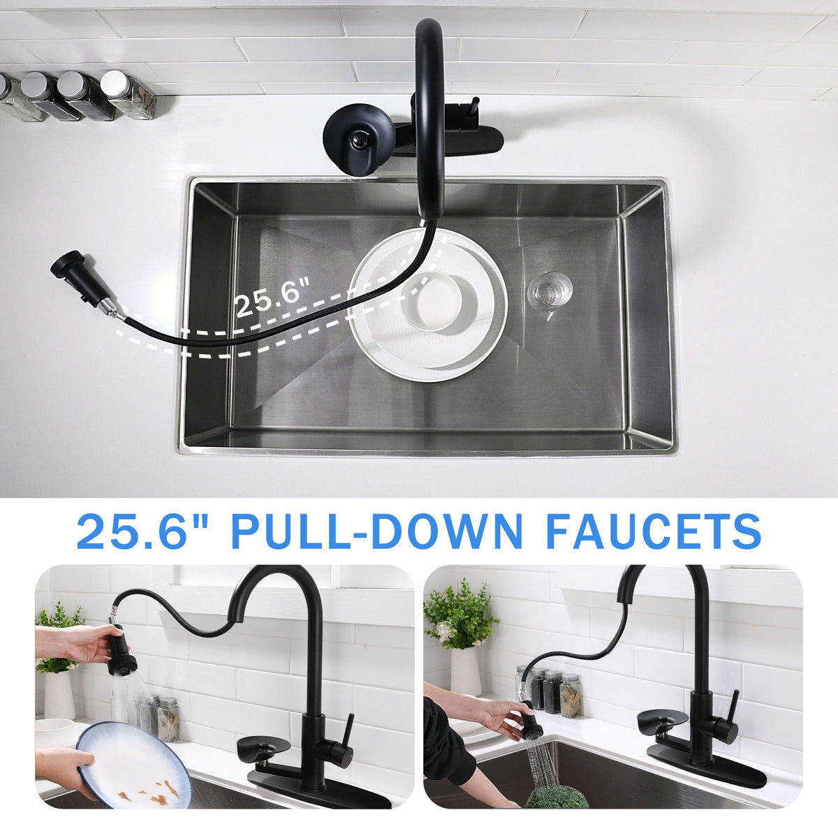 3 In 1 Kitchen Faucet With Press Type Glass Rinser, High Arc Pull Down Sprayer, photo 17 of 28