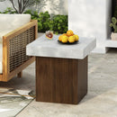 Mgo Square Side Table With Faux Stone Top And Wood Frame - Antique White / Natural Wood