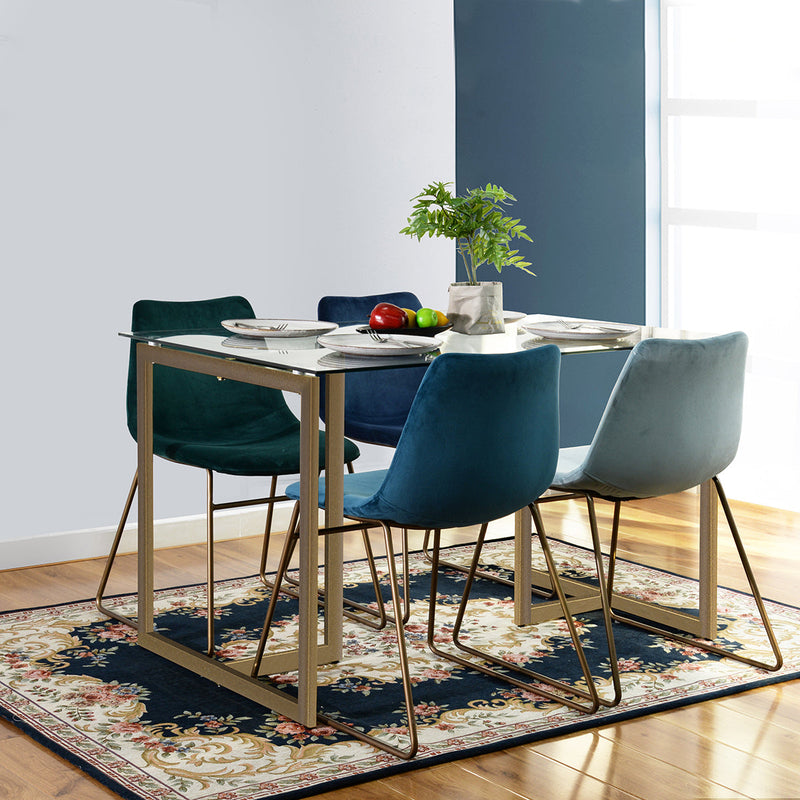 47" Iron Dining Table with Tempered Glass Top, Clear