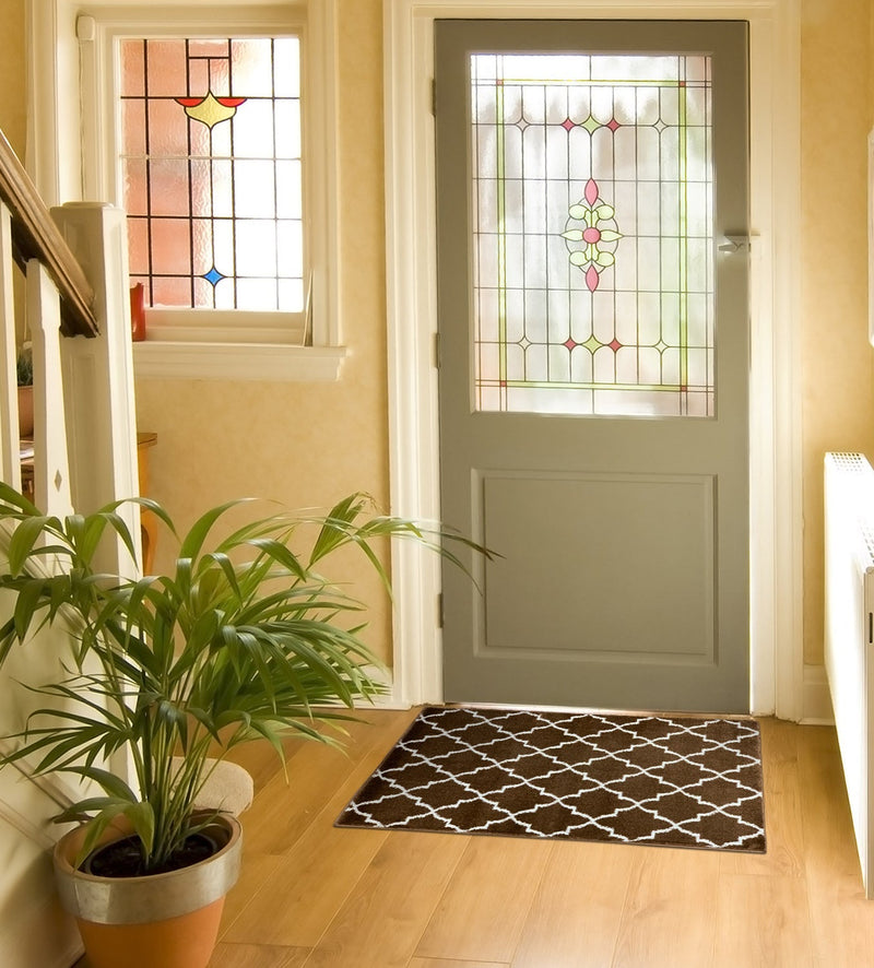 Sussex Home, Landing Rug, Slip Resistant Indoor Carpets Includes Adhesive Tape 2' x 3'-Trellisville Collection |Brown&White