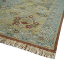 9.4x11.9 Hand Knotted Low Pile Rust, Beige and Blue Traditional Wool Area Rug