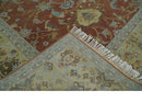 9.4x11.9 Hand Knotted Low Pile Rust, Beige and Blue Traditional Wool Area Rug