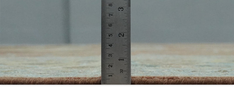 9.4x11.9 Hand Knotted Low Pile Rust, Beige and Blue Traditional Wool Area Rug