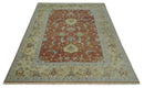 9.4x11.9 Hand Knotted Low Pile Rust, Beige and Blue Traditional Wool Area Rug