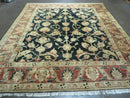8' X 9' Handmade Pakistan Wool Cotton Rug Peshawar Black Floral Nice