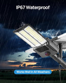 9500W Aluminum Solar Street Lights Outdoor, 500000LM High Powered Commercial Parking Lot Lights 6500K Dusk to Dawn with Remote