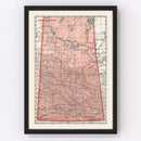 Vintage Map of Saskatchewan Canada, 1925