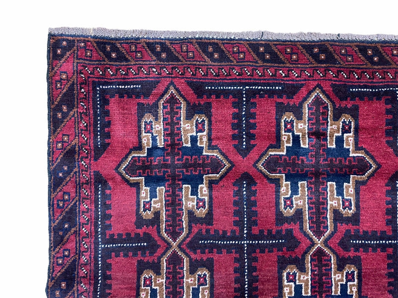 3X5 Vintage Handmade Tribal Wool Rug Balouchi Rug Afghan Rug Red Beige Blue Nice