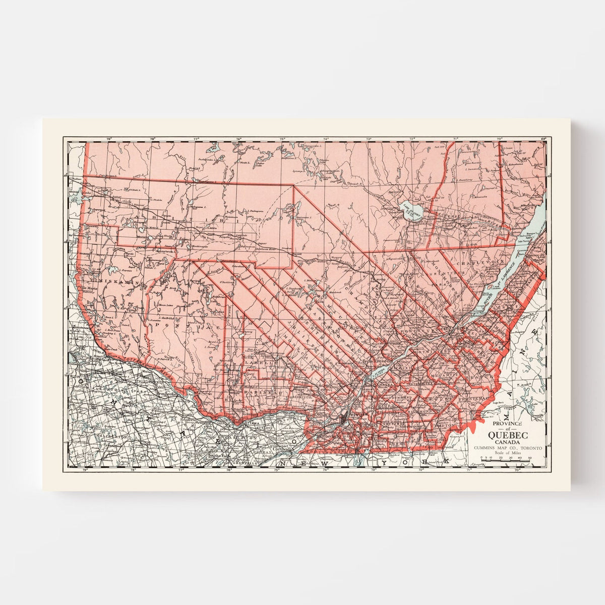Vintage Map of Quebec Canada, 1925, photo 4 of 5