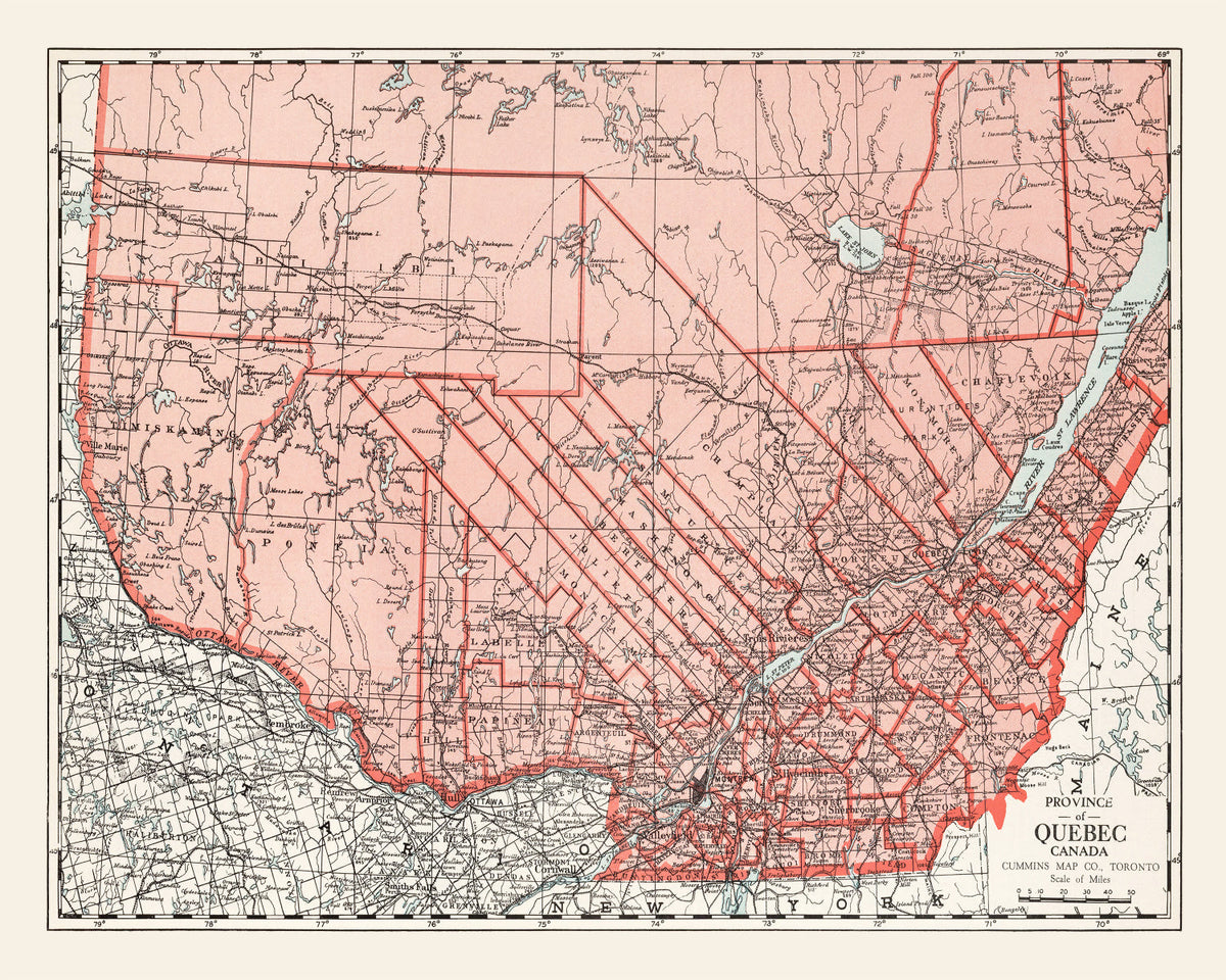 Vintage Map of Quebec Canada, 1925, photo 5 of 5