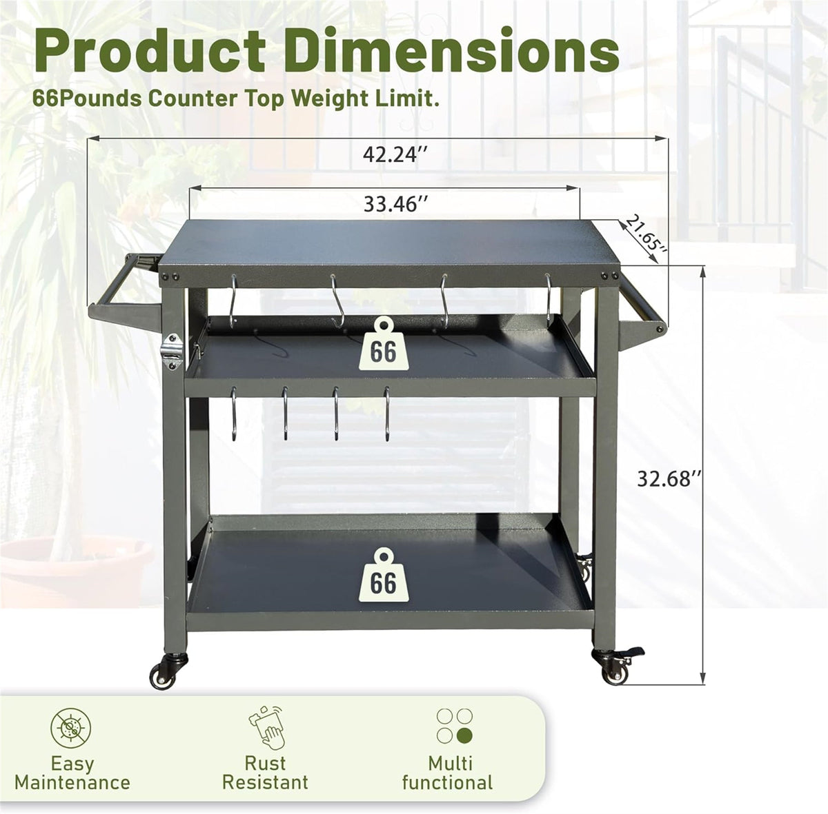 3-Shelf Outdoor Grill Table with Wheels, photo 5 of 5