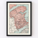 Vintage Map of New Brunswick Canada, 1925