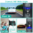 2K Car DVR 3 Channel Dash Cam Camcorder Camera Recorder with 140¡ Angle GPS WiFi Night Vision G-sensor Loop Recording Parking Monitor