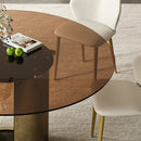 Modern Round Dining Table Set With Glass Top And Steel Legs by HouseOfZazla