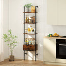 5-Tier Ladder Bookcase with Drawer and Metal Frame for Study Home Office-Rustic Brown by LJGDeals