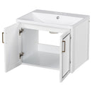 24" Wall Mounted Bathroom Vanity with Ceramic Basin, Two Shutter Doors, Solid Wood & MDF Board, White (One Package)