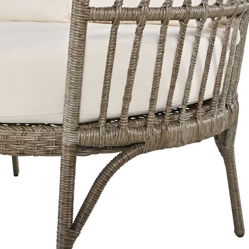 4-Piece Rattan Outdoor Patio Conversation Set with Seating Set for 5 and Coffee Table for Porch, Backyard and Garden (Brown Grey)