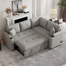 87.4" L-shape Sofa Bed Pull-out Sleeper Sofa with Wheels, USB Ports, Power Sockets for Living Room, Grey