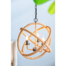 3 Light Farmhouse Chandelier, Rope Chandelier Globe Hanging Light Fixture With With Adjustable Chain For Kitchen, Bulb Not Included - Beige Brown