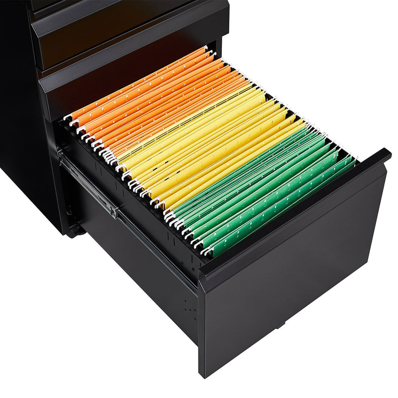 3-Drawer Mobile File Cabinet with Lock, Office Storage Filing Cabinet for Legal/Letter Size, Pre-Assembled Metal File Cabinet Except Wheels Under Desk (Black)