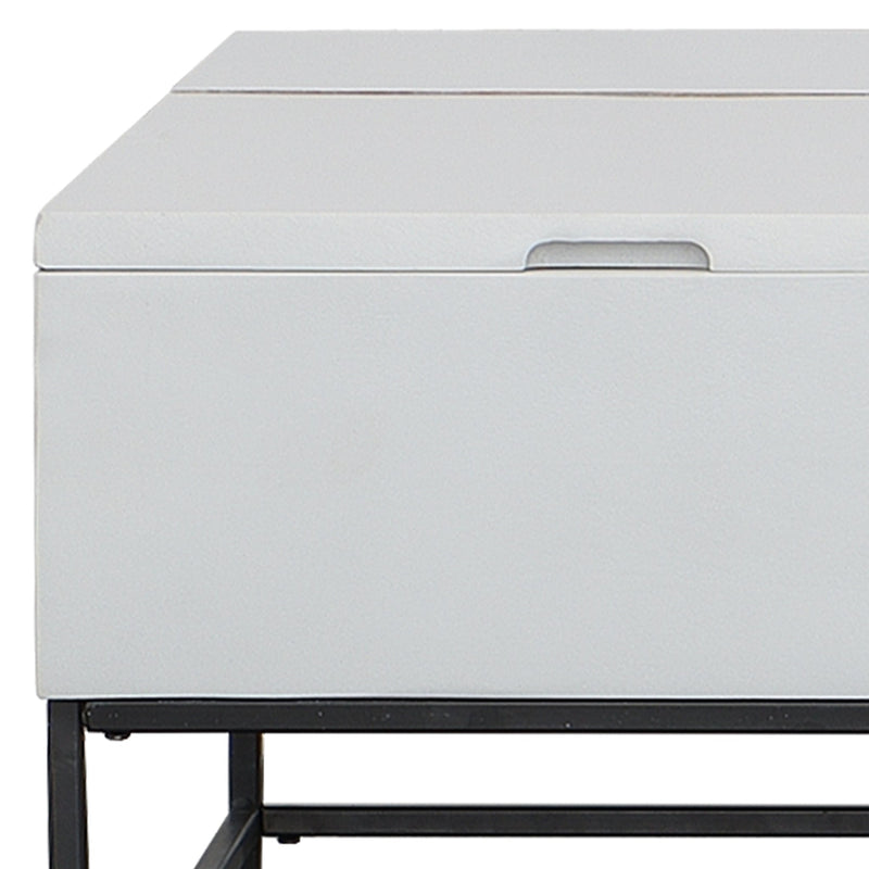 45 Inch Rectangular Mango Wood Coffee Table, Lift Top Storage, Iron Frame, White, Black