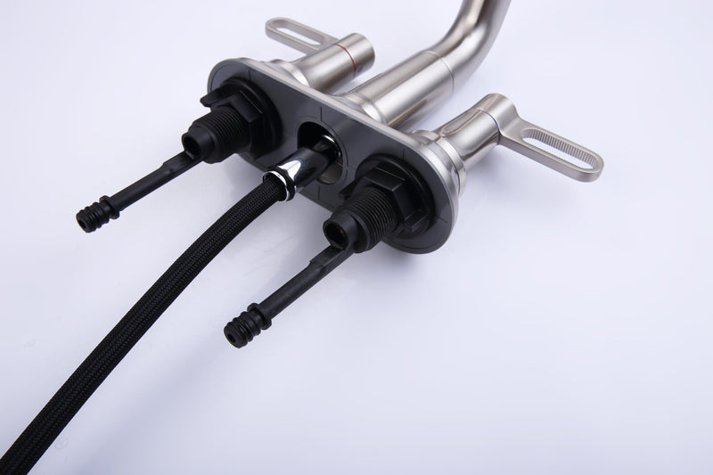 2 Handle Bathroom Sink Faucet 3 Hole with Pull Out Sprayer, Centerset Bathroom Faucets, 4 Inch Centerset Bathroom Faucet with Retractable Hose, Hot and Cold Water Mixing Faucet