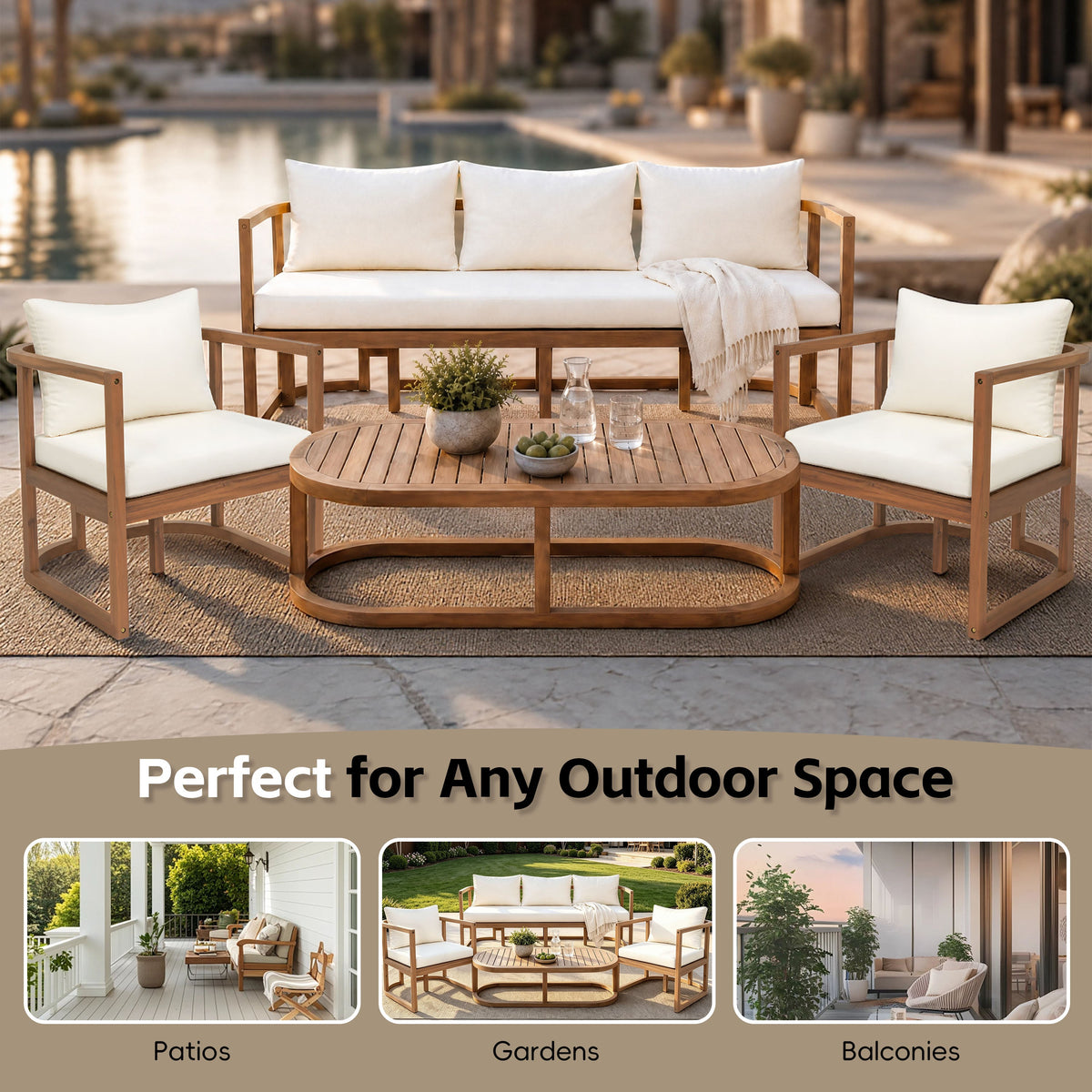 TOPMAX 4-Piece Modern Acacia Wood Sofa Set, photo 4 of 9
