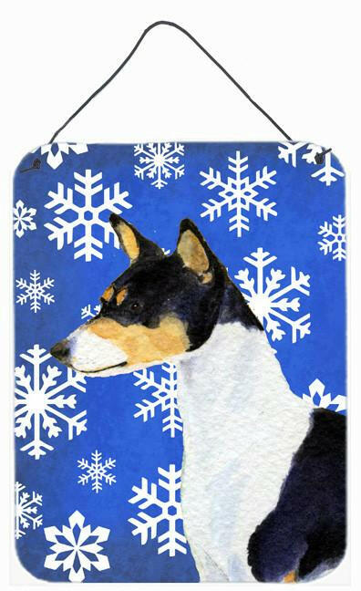 Basenji Winter Snowflakes Holiday Aluminium Metal Wall or Door Hanging Prints