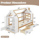 Twin Size House Platform Bed with Drawers, Solid Wood House Bed with Shelves