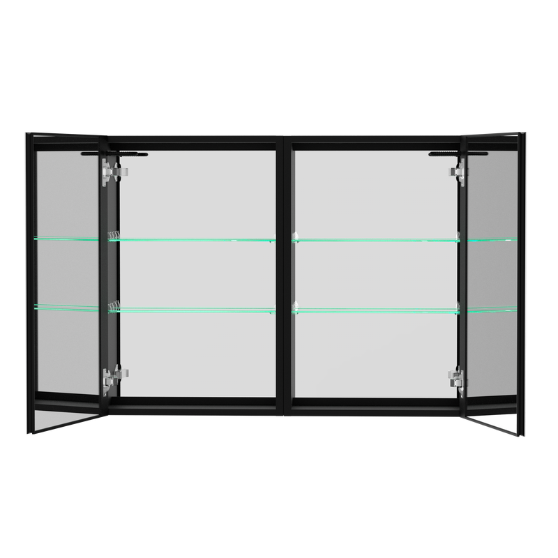 40x30 Inch LED Bathroom Medicine Cabinet Surface Mount Double Door Lighted Medicine Cabinet, Medicine Cabinets for Bathroom with Mirror Defogging, Dimmer Black