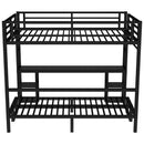 Queen Over Twin XL Metal Bunk Bed with Desk and Shelves