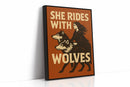 She Rides With Wolves Rustic Art Print