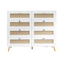 8 Drawers Chest Of Drawers With Rattan Drawer Face Golden Legs And Handles - White by HouseOfZazla
