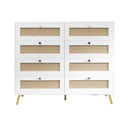 8 Drawers Chest Of Drawers With Rattan Drawer Face Golden Legs And Handles - White by HouseOfZazla