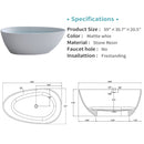Solid Surface Matte Tub, Freestanding Solid Surface Resin Stone Bathtub, Solid Surface Matte White Soaking Tub, Free Standing Tub With Overflow And Pop-Up Drain - Matte White by HouseOfZazla