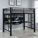 Ranier - Full Workstation Loft Bed, Full Length Desk, Safety Rails And Storage Shelves - Black by HouseOfZazla