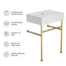 24" Bathroom Console Sink with Overflow, Ceramic Console Sink White Basin Gold Legs
