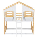 House Bunk Bed With Roof, Window, Window Box, Door, With Safety Guardrails And Ladder by HouseOfZazla