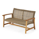 Outdoor Rattan Loveseat With Wooden Legs - Brown