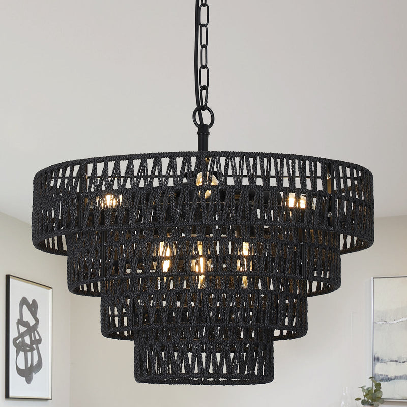 Walker Edison | Boho 6-Light Rattan Chandelier