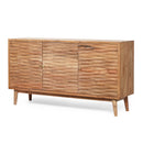 Boho Handcrafted 3 Door Sideboard, Carved Texture & Artisanal Charm - Natural by HouseOfZazla