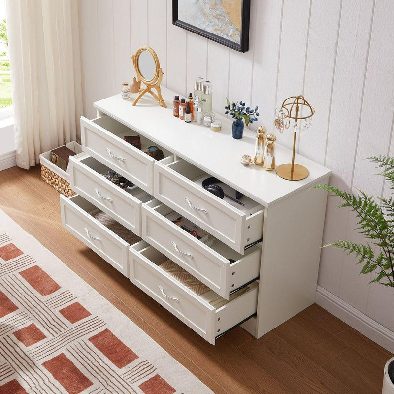 Modern 3 Drawer Bedroom Chest of Drawers with 6 Drawers Dresser, Clothes Organizer -Metal Pulls for Living Room, Bedroom, Hallway, White,47.6" x 15.7" x 28.9"