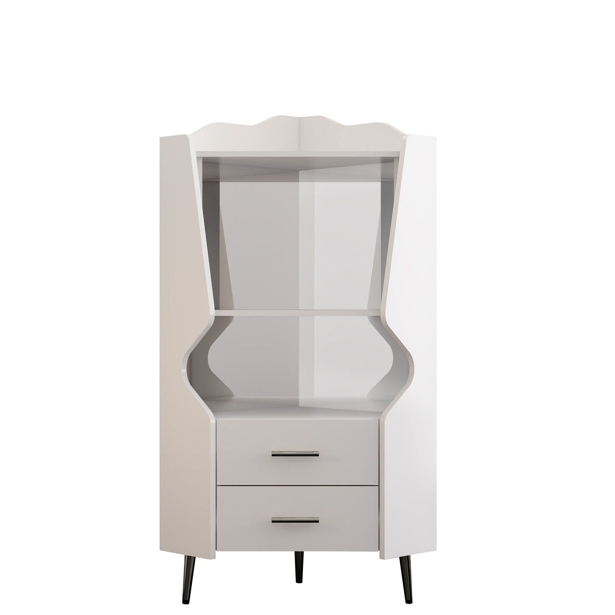Corner Bar Cabinet With Mirrored Back, 2 Open Shelves & 2 Drawers, photo 2 of 12