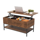 Rectangle Lift Top Coffee Table With Hidden Storage And Lower Shelf - Brown by HouseOfZazla
